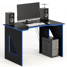 узкий офисный стол СКП-3 GL-3  черный с синим кантом