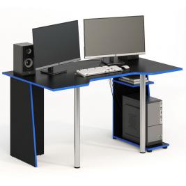 узкий офисный стол СКП-6 GL-6  черный с синим кантом
