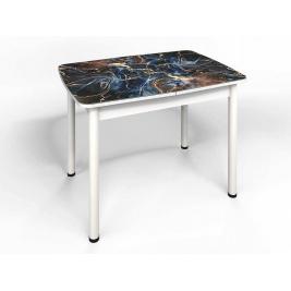 Кухонный стол Флорида СМ-5 (ноги круглые) белый/серебро