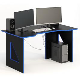 Узкий компьютерный стол с ящиками СКП-8 GL-8  черный с синим кантом