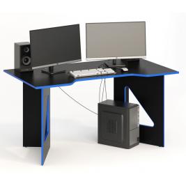 Узкий компьютерный стол с ящиками СКП-9 GL-9  черный с синим кантом