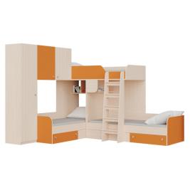 Кровать Трио-1 Дуб молочный/Оранжевый