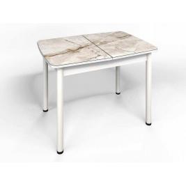 Кухонный стол Флорида СМ-4 (ноги круглые) белый/серебро