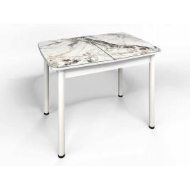Кухонный стол Флорида СМ-6 (ноги круглые) белый/серебро