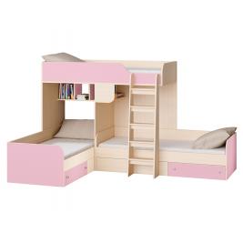 Кровать Трио-1-8 Дуб Молочный / Розовый