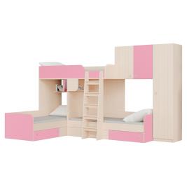 Кровать Трио-2 Дуб молочный/Розовый