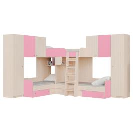 Кровать Трио-3 Дуб молочный/Розовый
