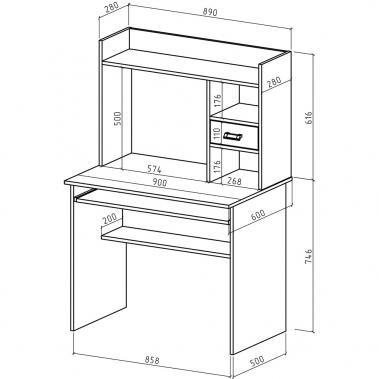схема Компьютерный стол Имидж-30 дуб золотистый с размерами