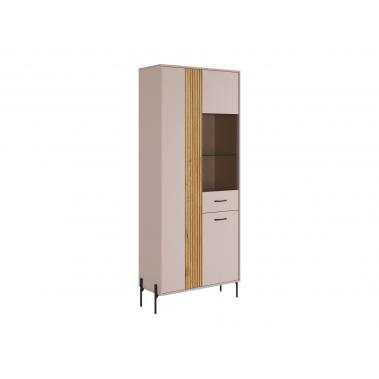 Шкаф 2 дв Доминика со стеклом, кашемир/дуб крафт золотой 840x350x1950 мм.