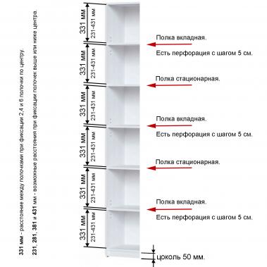 схема Стеллаж Сити 50.35 дуб сонома с размерами