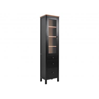 Шкаф-витрина Кымор стекло 1 дв 3 ящ, Черный/Светло-коричневый 480x360x1970 мм.