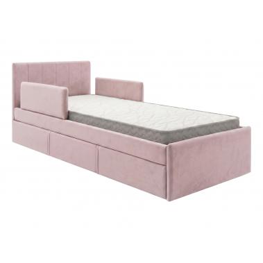 Кровать Мира с ящиком и двумя бортиками 90х200, розовый велюр 990x2090x800 мм.